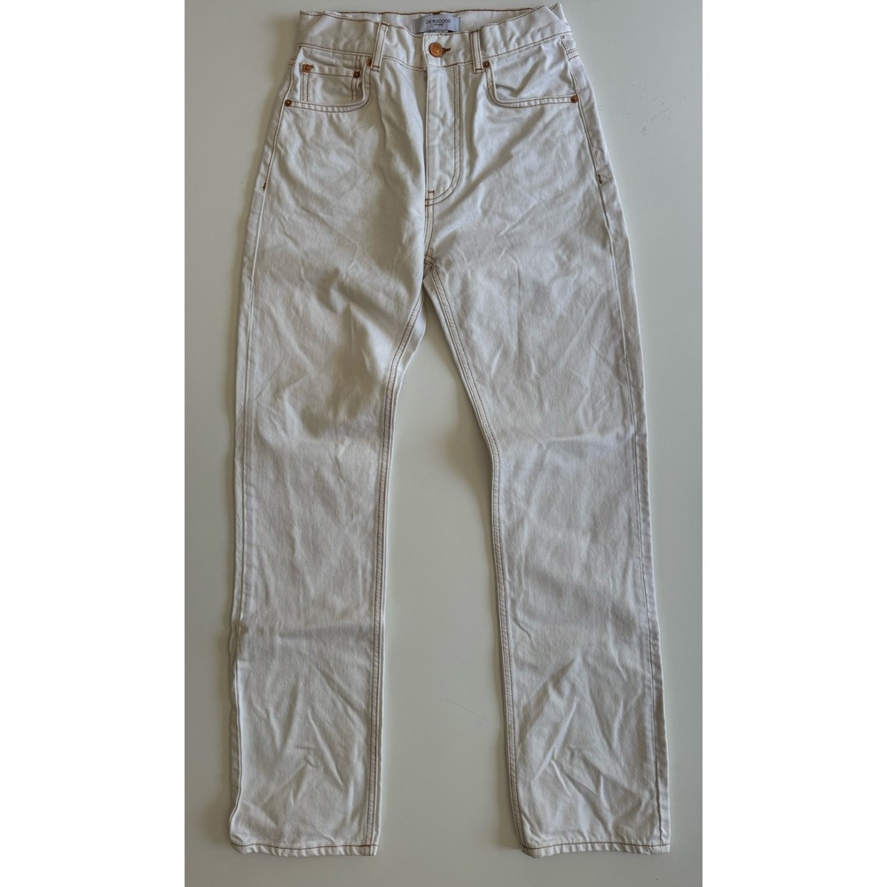 DE ROCOCO Studio Straight Leg Mid-Rise Jean Womens 26x32 Ivory Denim‎